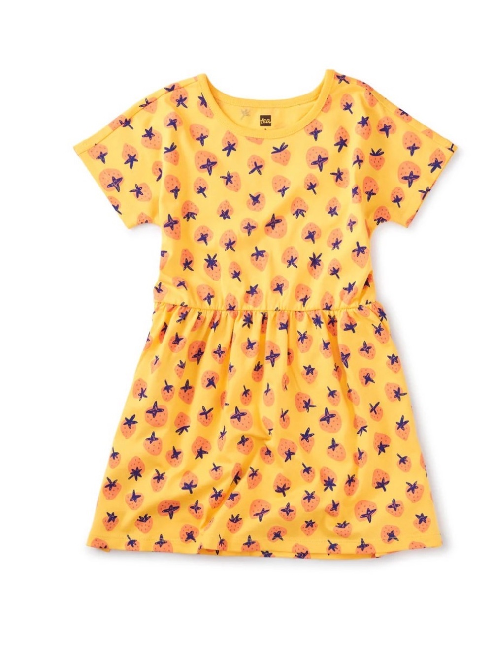 Tea Collection Girls Yellow Strawberry Short Sleeve Cotton Twirl Dress Size 6
